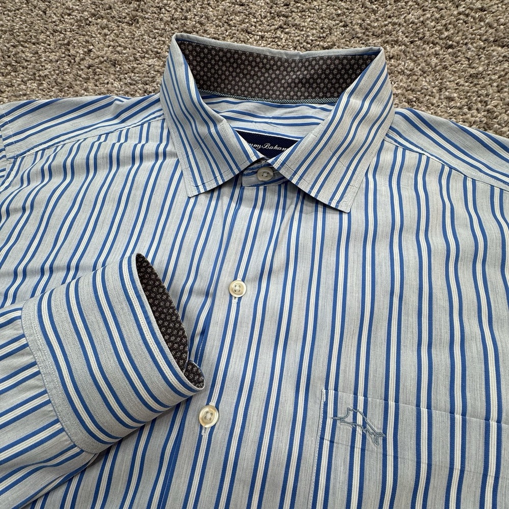 Tommy Bahama Long Sleeve Button Down Striped Shirt Men's Size Medium Blue Marlin